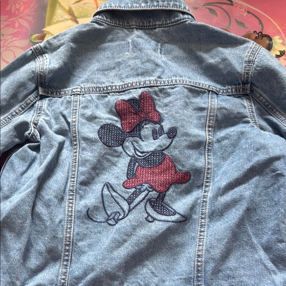 Disney Blue and Red Jean Jacket with Mickey Mouse Graphic